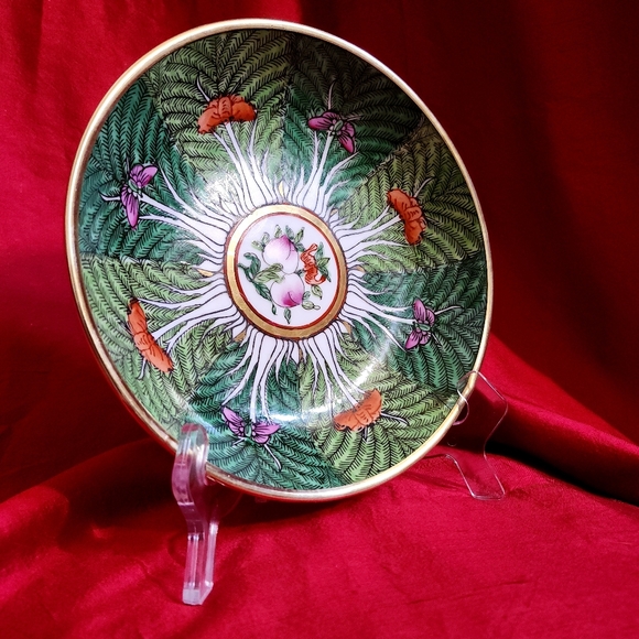 Neiman Marcus Horchow Chinese Export Famille Rose Verte Bok Choy Brass Plate VTG - Picture 4 of 15